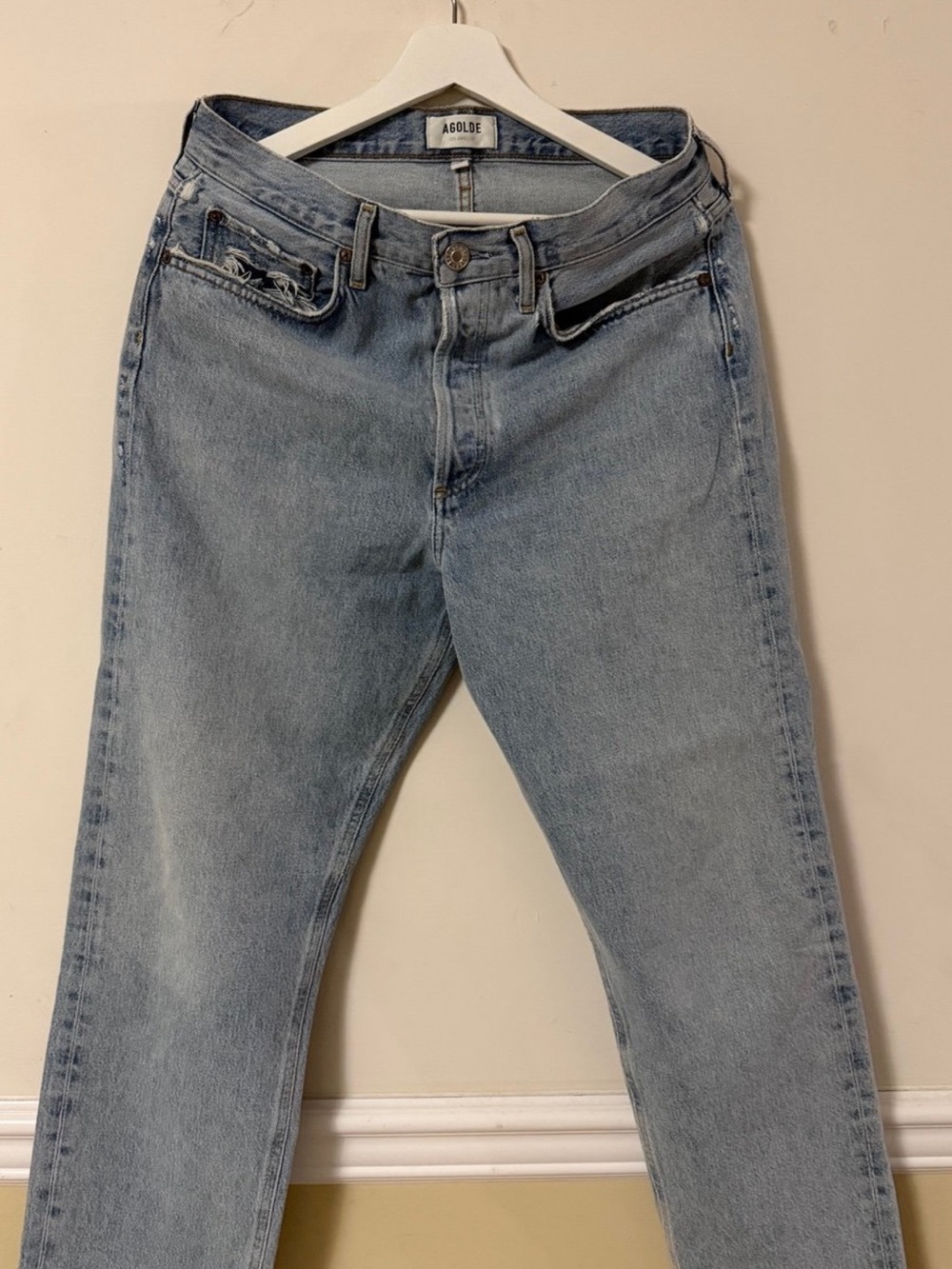 Agolde Men’s Slim Straight Jeans in Light Blue Wash